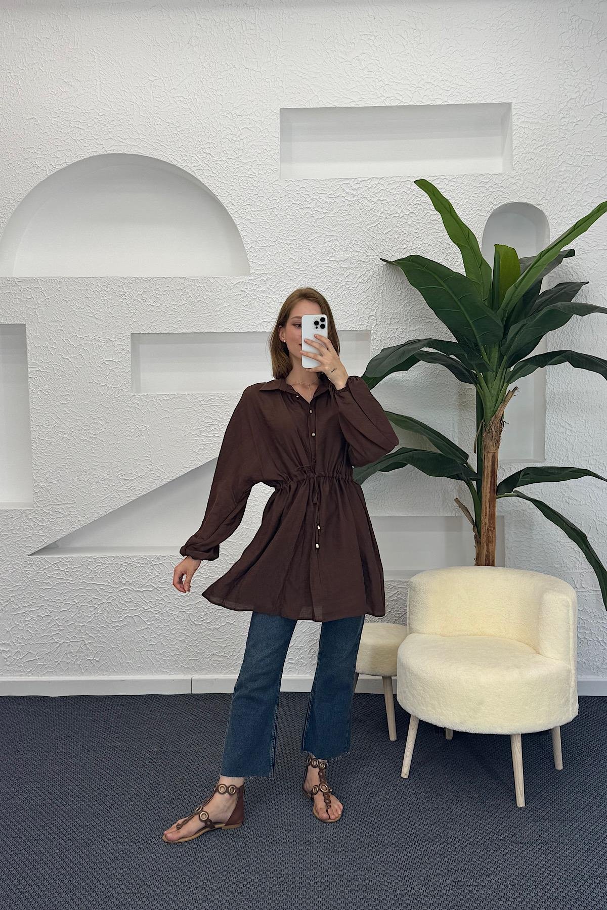 Beli Lastikli Modal Tunik Kahverengi