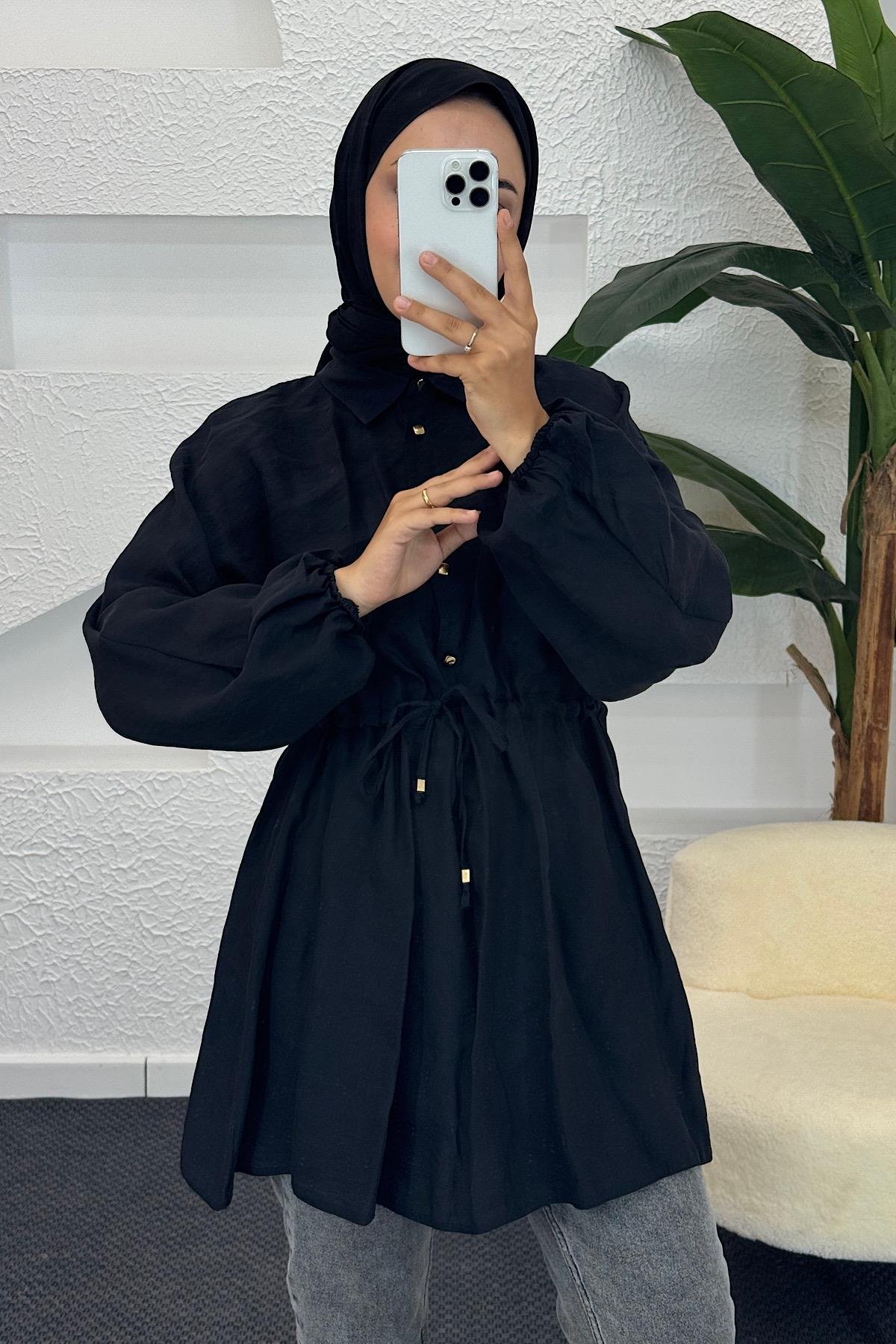 Beli Lastikli Modal Tunik Siyah