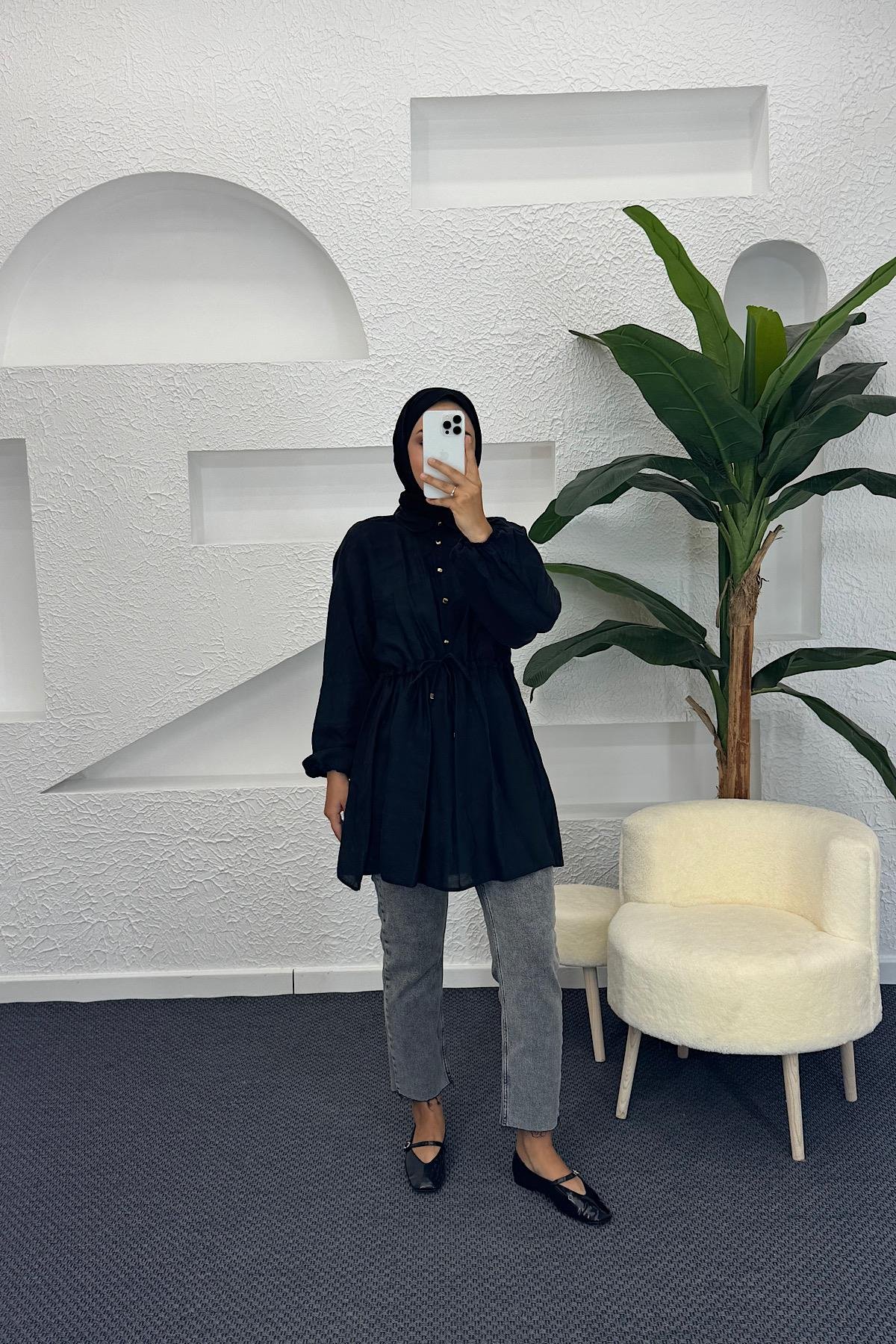 Beli Lastikli Modal Tunik Siyah