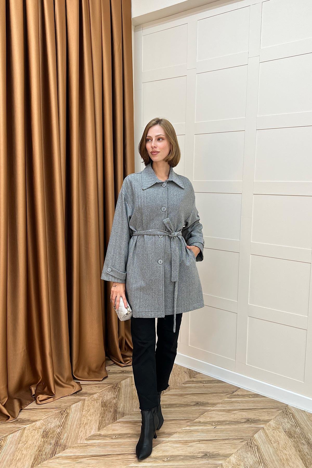 Bensu Kuşaklı Kaşe Kaban Gri