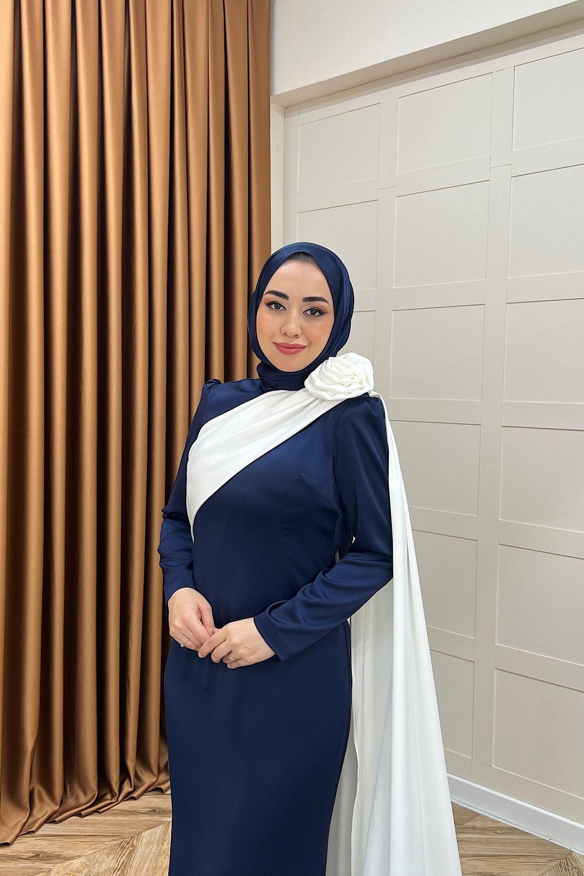 Bianca Saten Abiye Lacivert