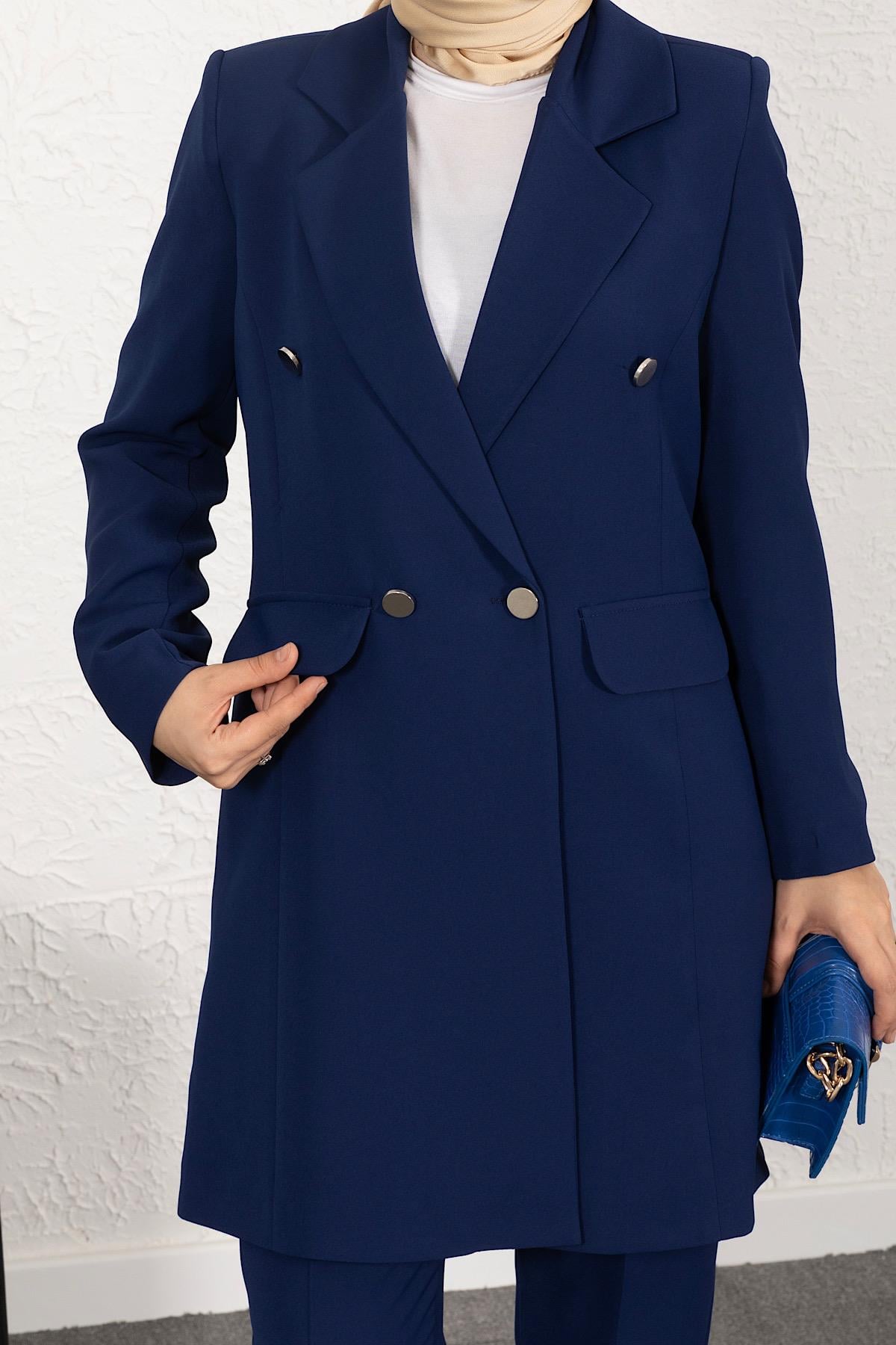 Blazer Ceketli İkili İndigo Takım