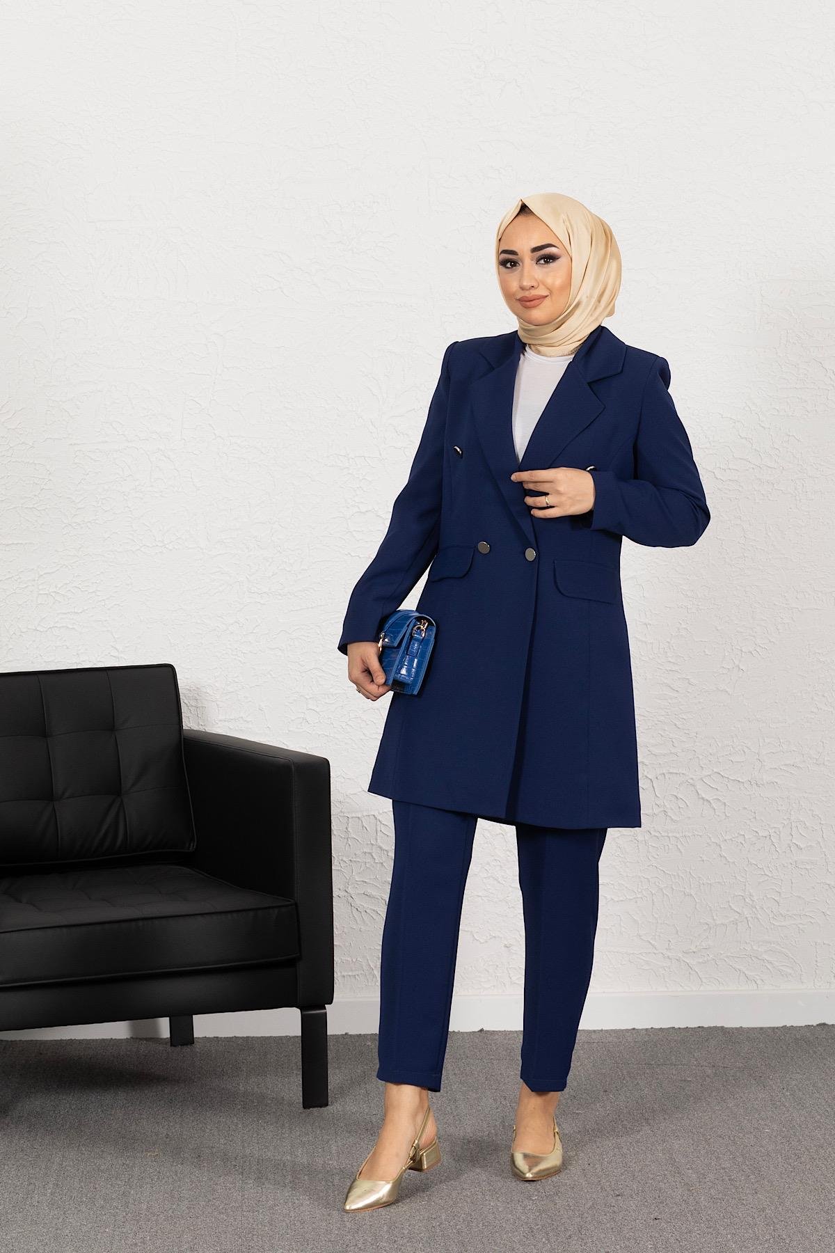 Blazer Ceketli İkili İndigo Takım