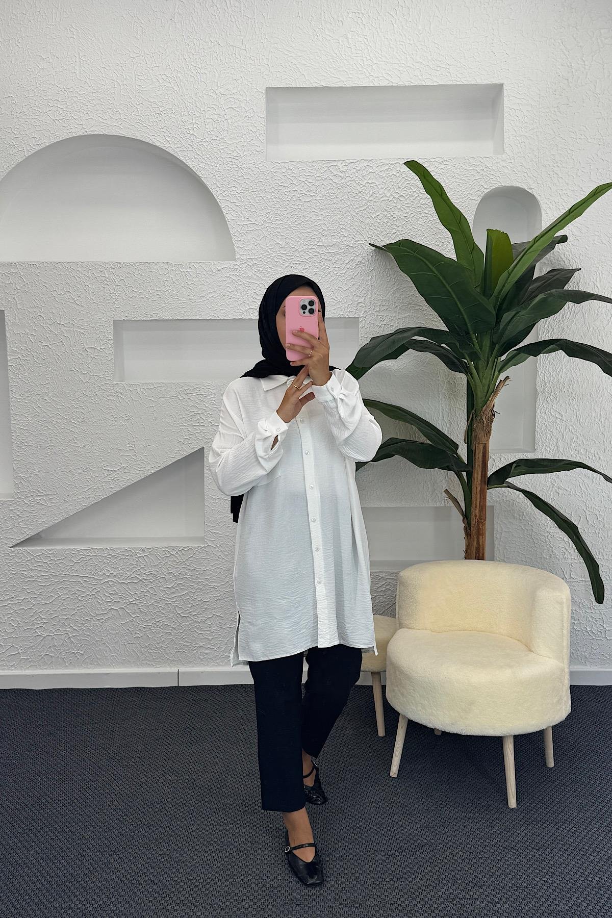 Cep Detay Linda Tunik Beyaz