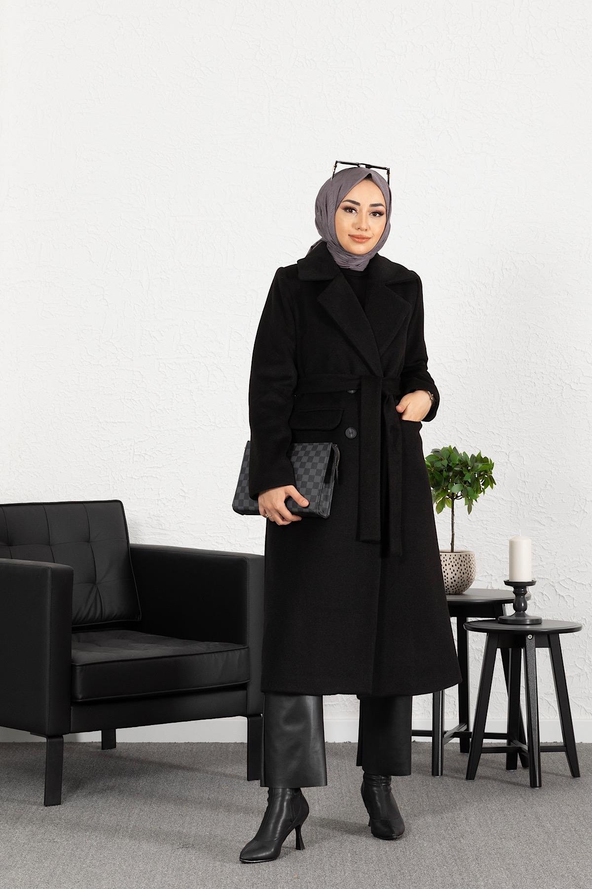 Cep Kapaklı Dört Düğme Kaban Siyah