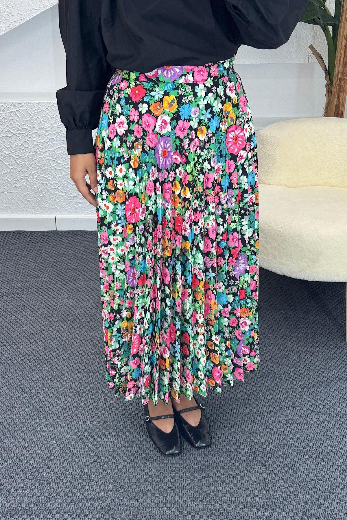 Çiçek Desenli Crep Etek