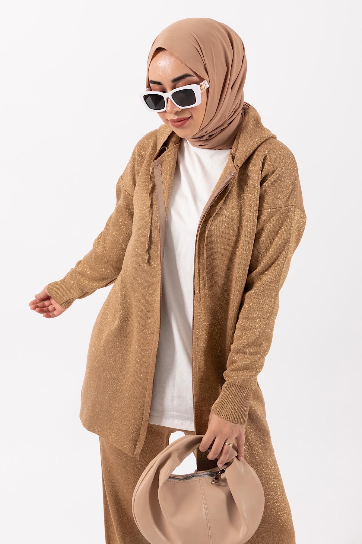 Civole Simli Triko Takım Camel