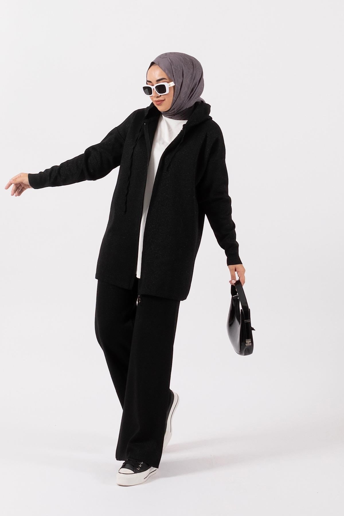 Civole Simli Triko Takım Siyah