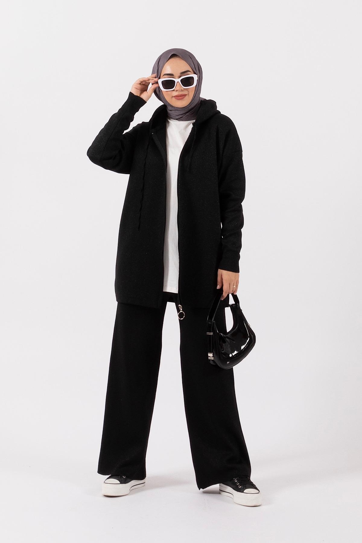 Civole Simli Triko Takım Siyah