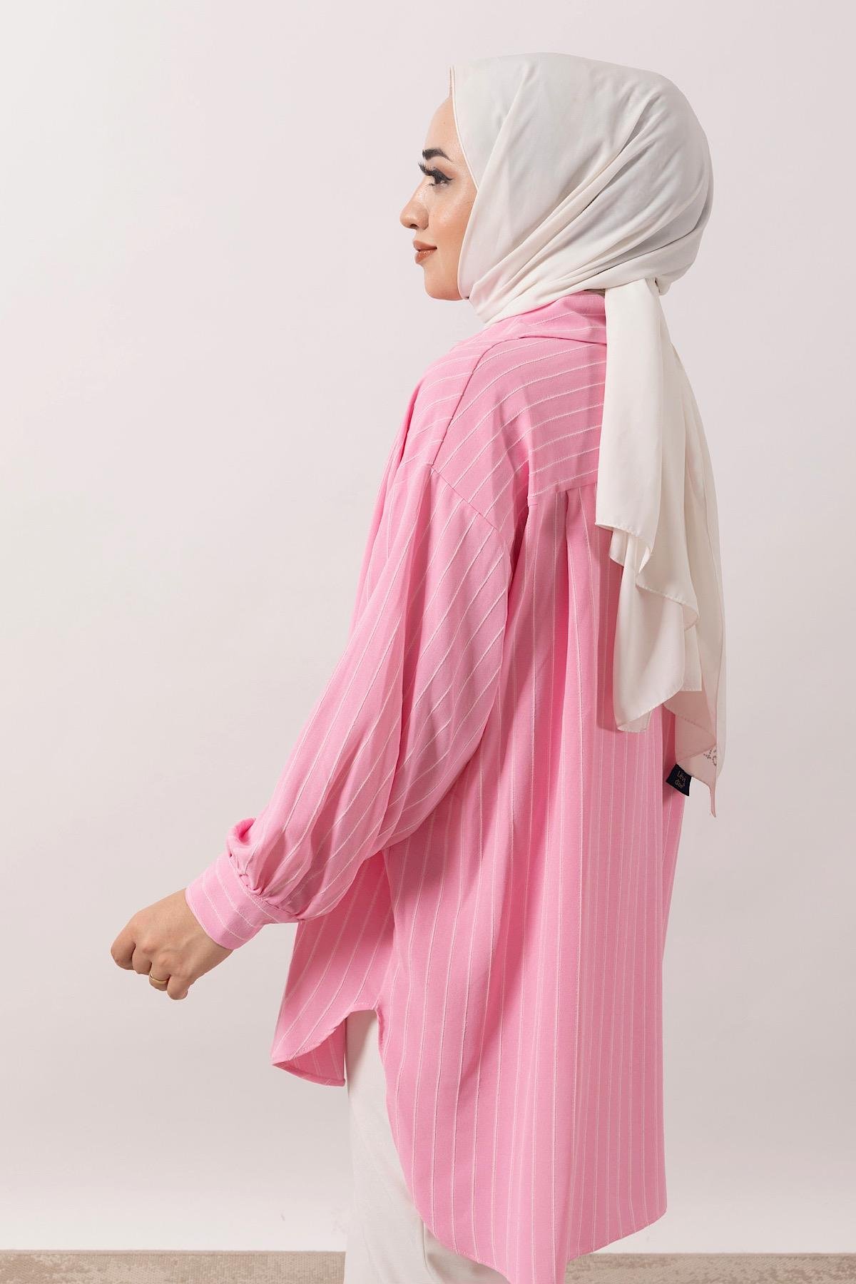 Çizgi Detay Tunik Pembe