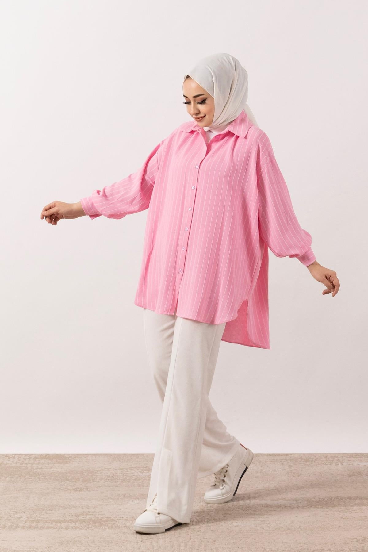 Çizgi Detay Tunik Pembe