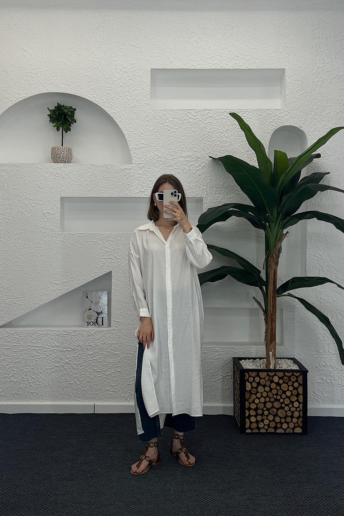 Cupra Uzun Tunik Beyaz