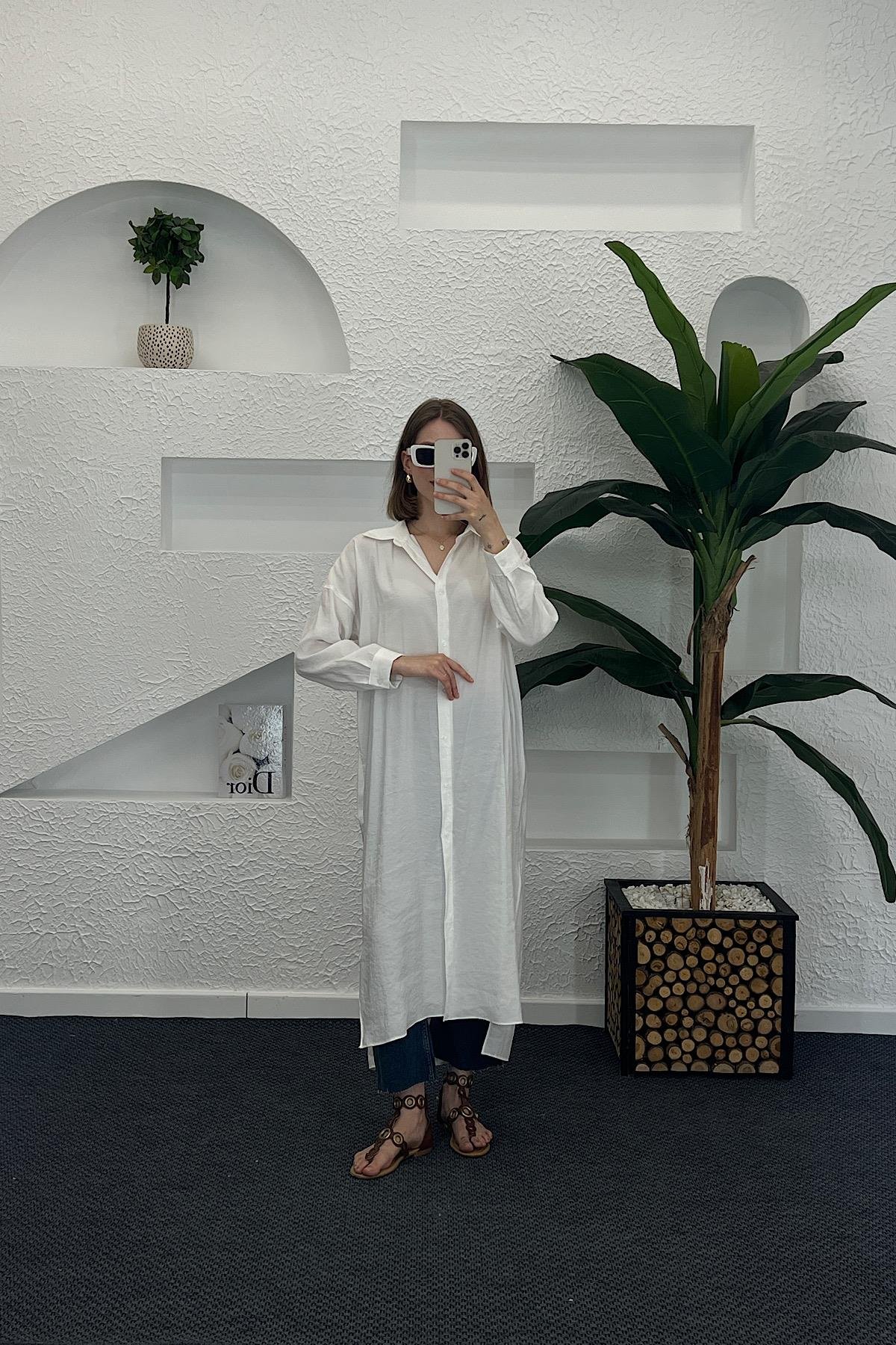 Cupra Uzun Tunik Beyaz