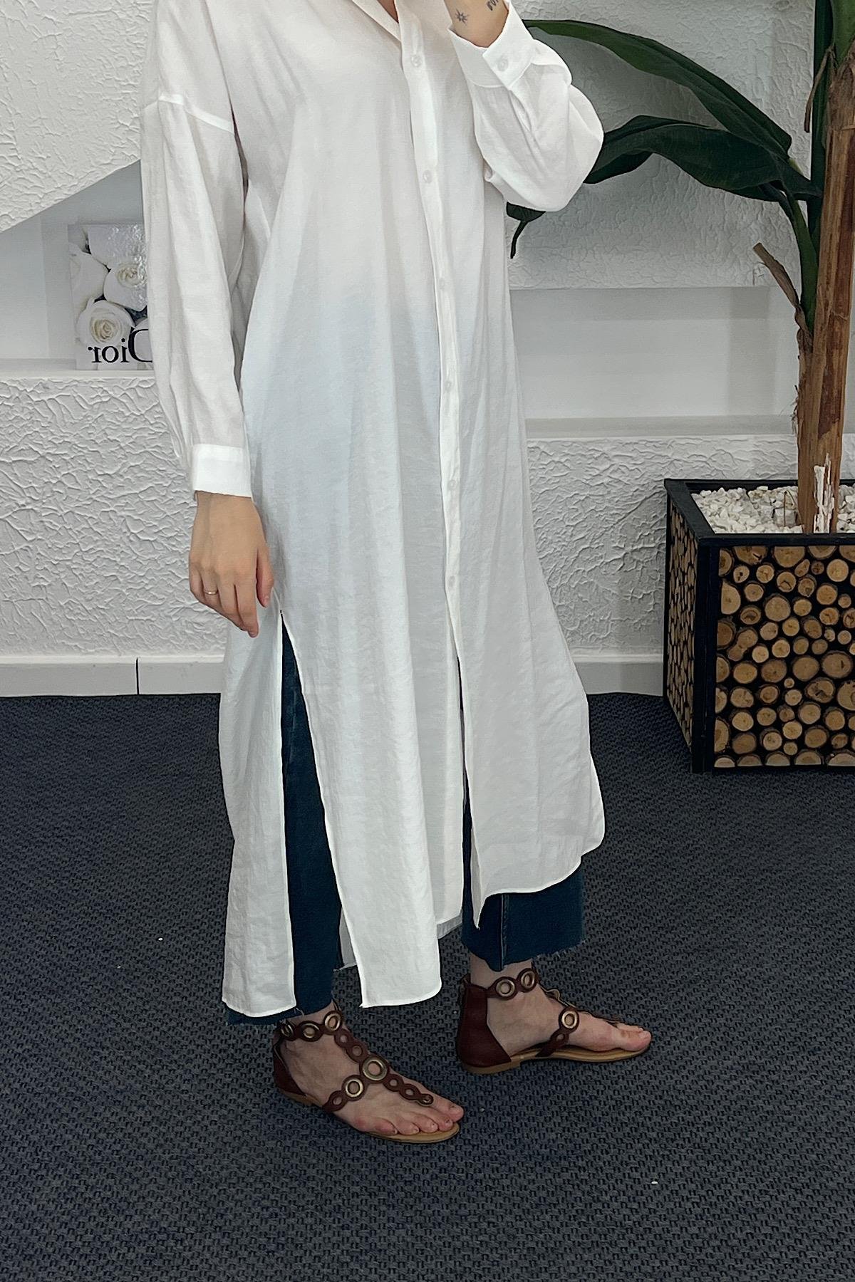 Cupra Uzun Tunik Beyaz