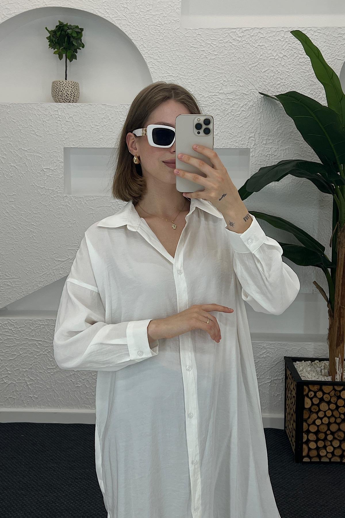 Cupra Uzun Tunik Beyaz