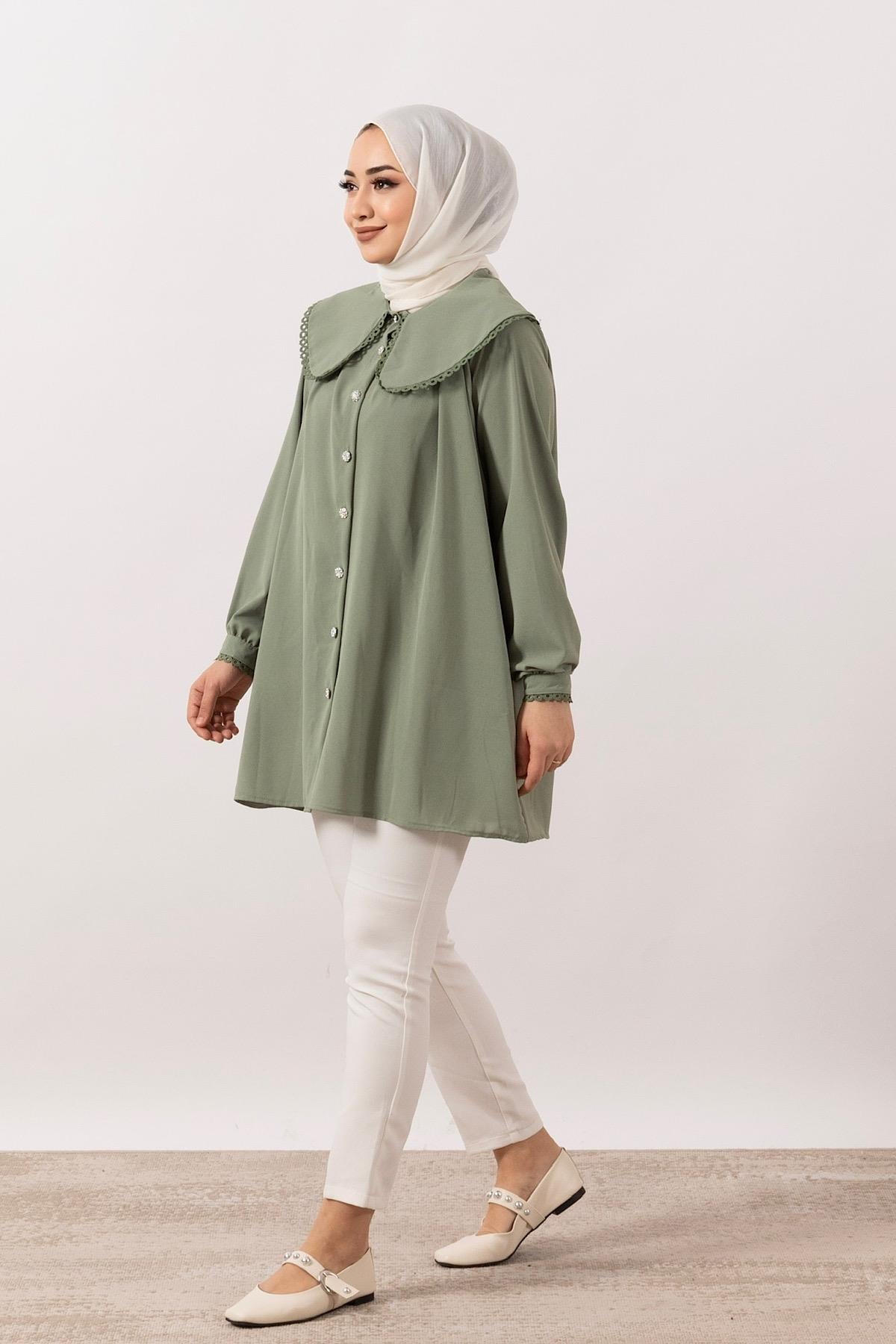 Dantelli Bebe Taka Tunik Yeşil