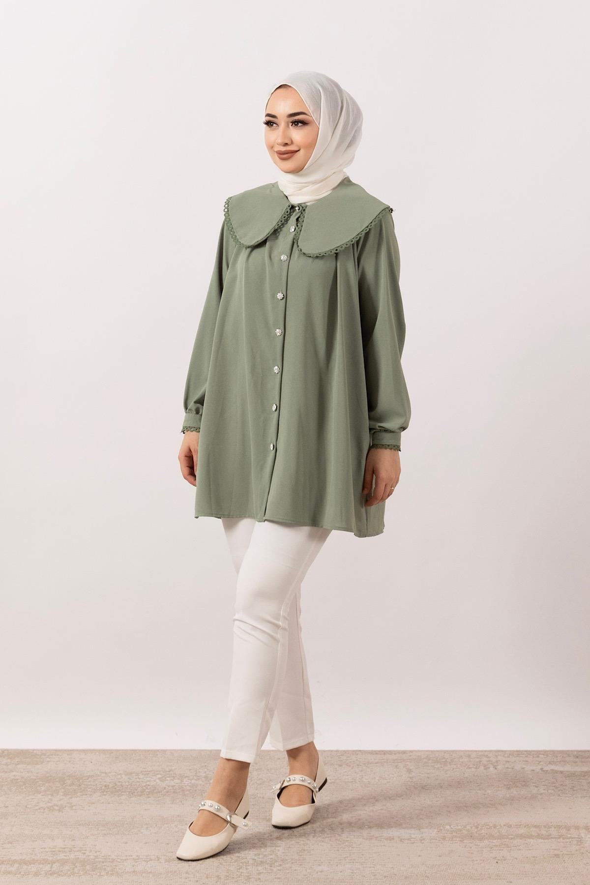 Dantelli Bebe Taka Tunik Yeşil