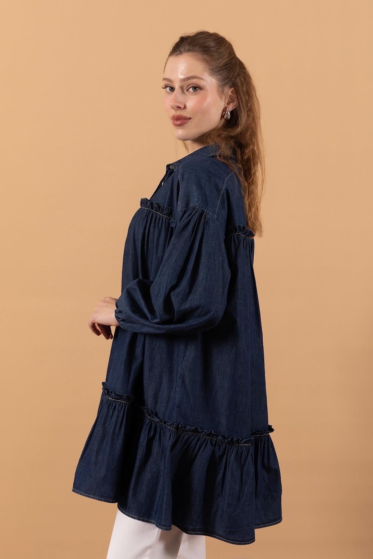 Denim Parçalı Tunik Lacivert