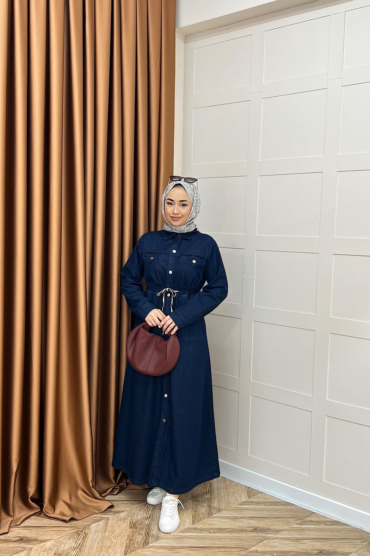 Diana Boydan Düğmeli Kot Elbise Lacivert