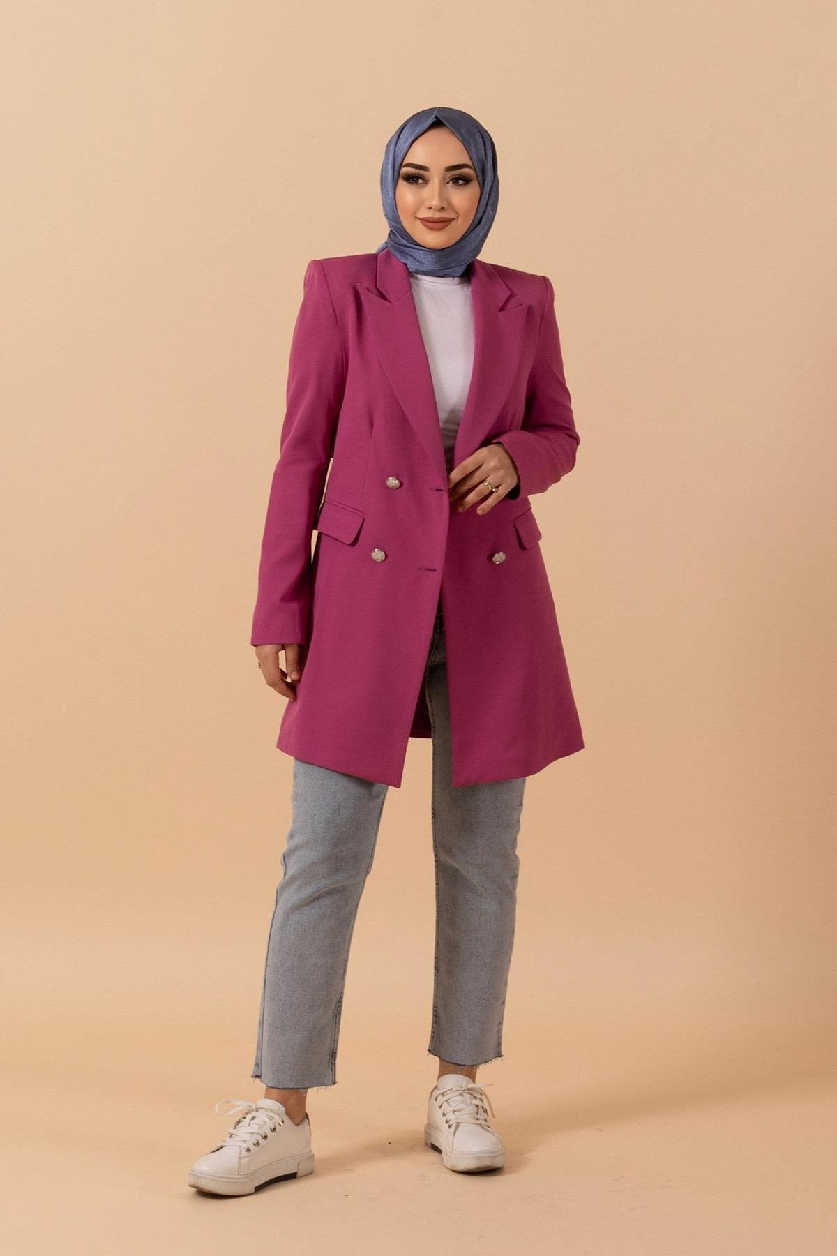 Dört Düğme Blazer Ceket Pembe