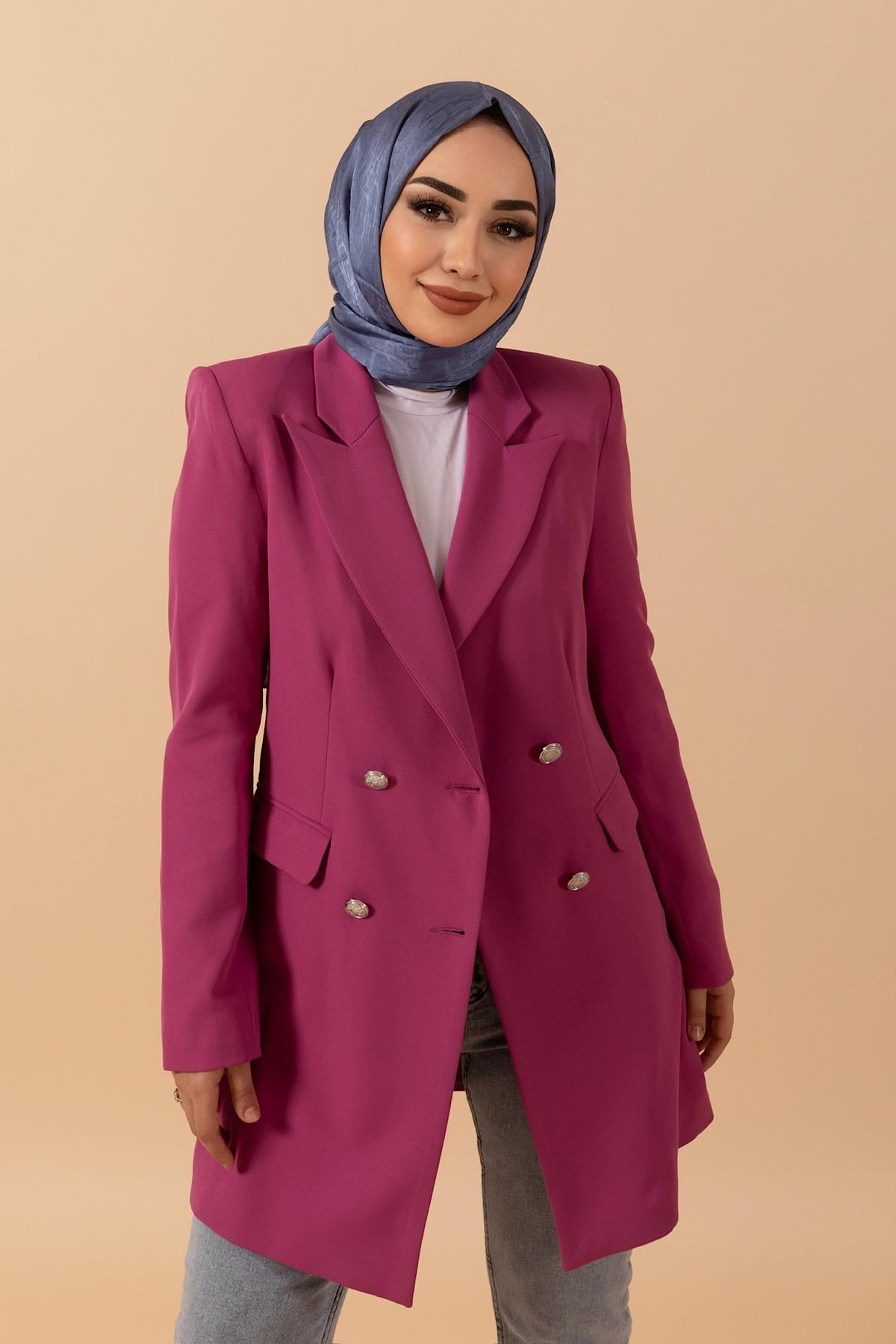 Dört Düğme Blazer Ceket Pembe