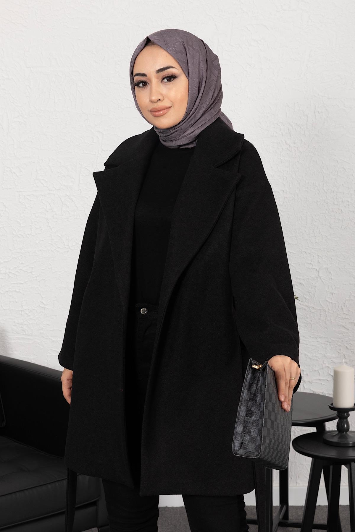 Düşük Kol Düz Kaban Siyah