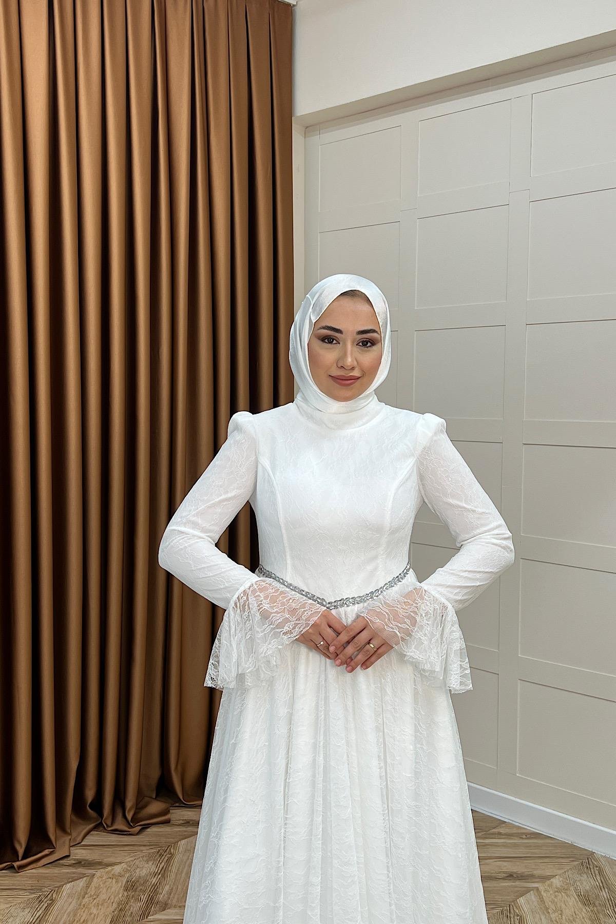 Elena Dantel Abiye Beyaz