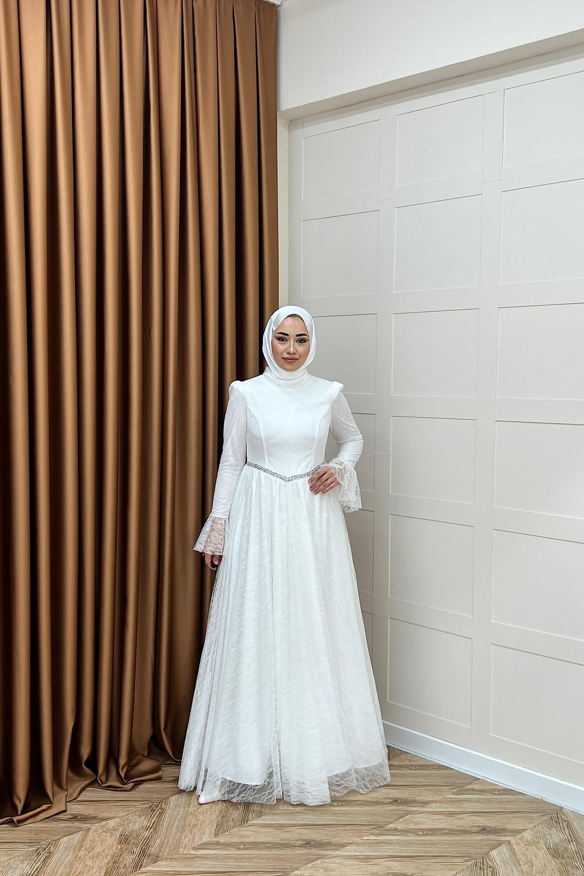 Elena Dantel Abiye Beyaz