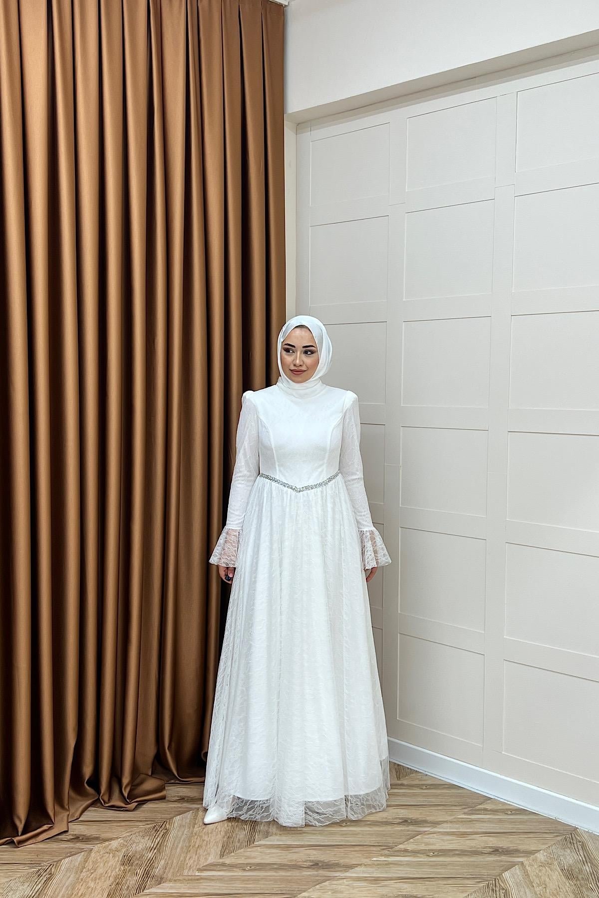 Elena Dantel Abiye Beyaz