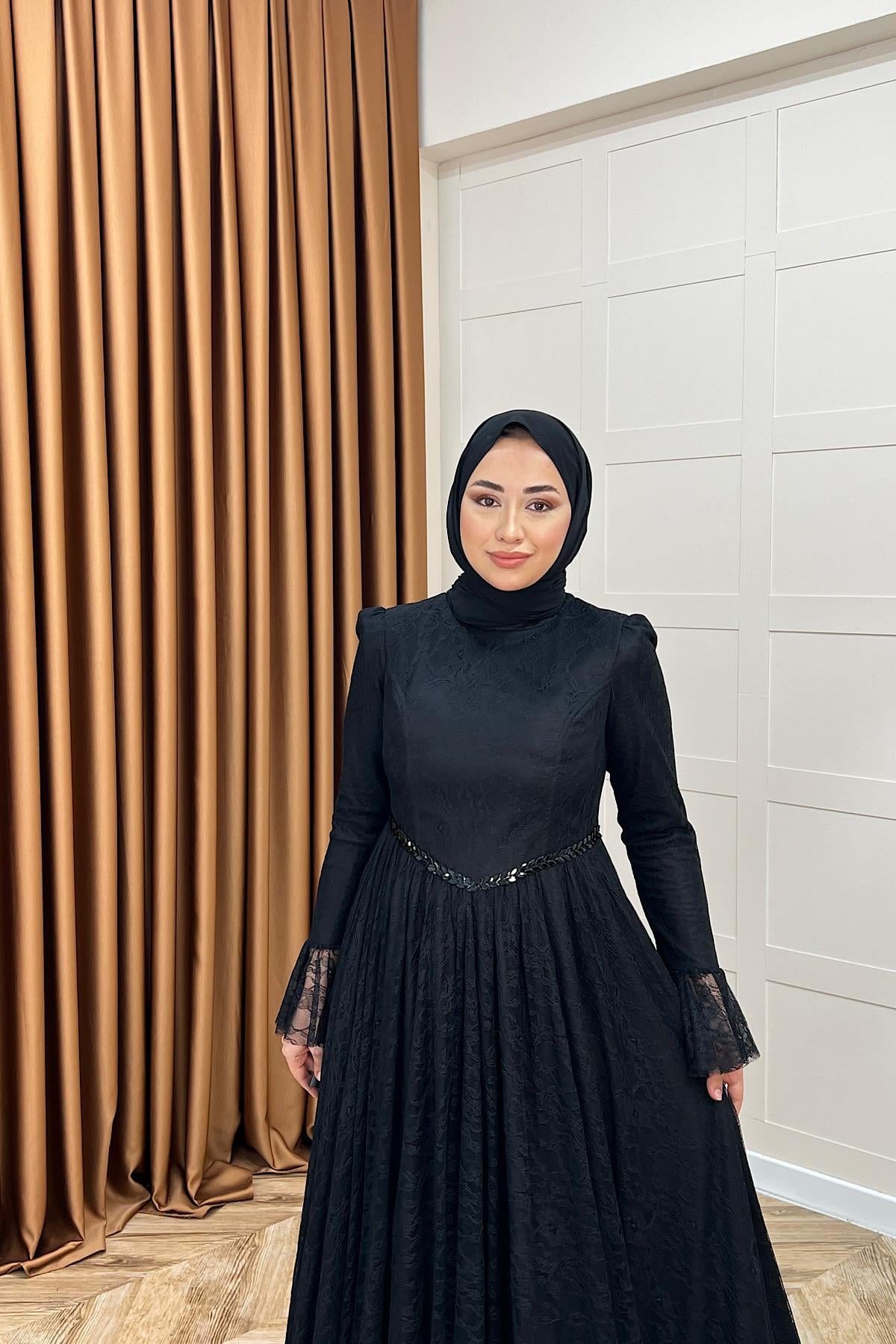 Elena Dantel Abiye Siyah