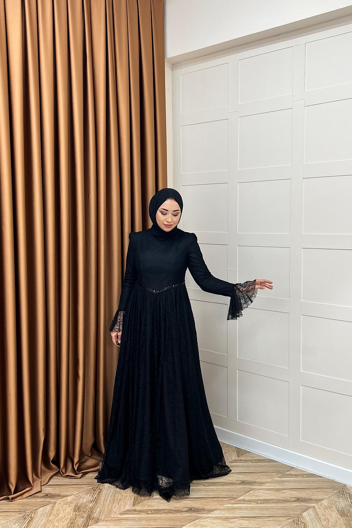 Elena Dantel Abiye Siyah