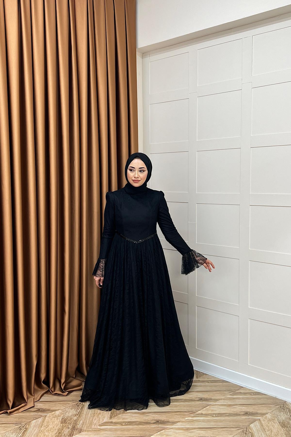 Elena Dantel Abiye Siyah