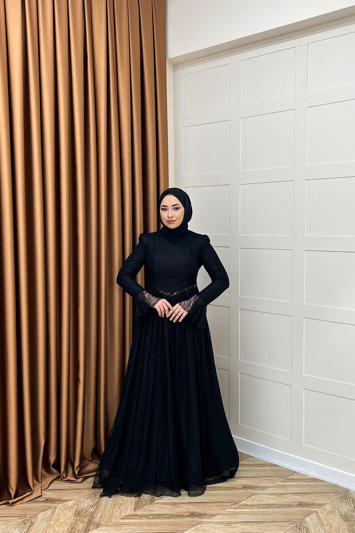 Elena Dantel Abiye Siyah