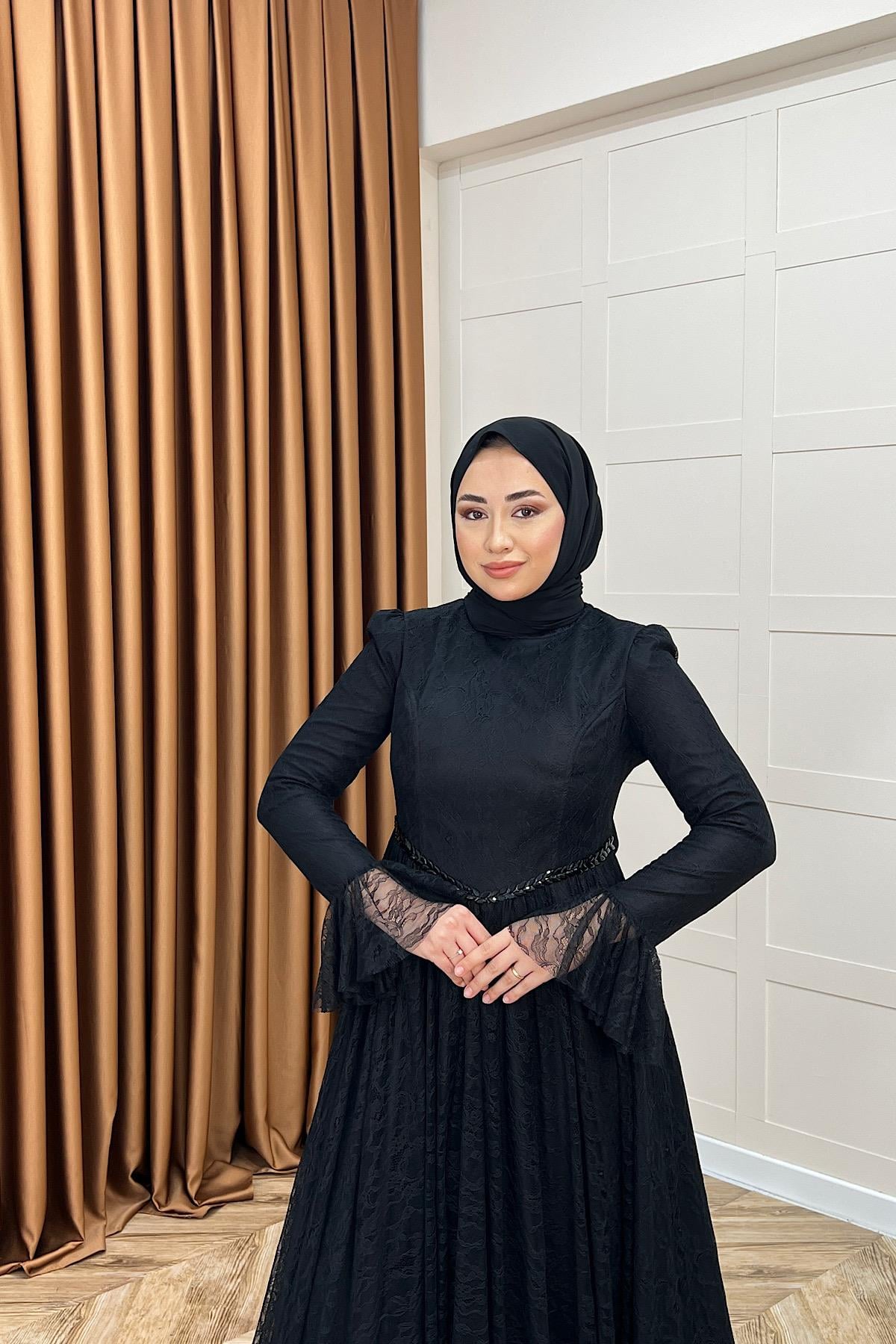 Elena Dantel Abiye Siyah