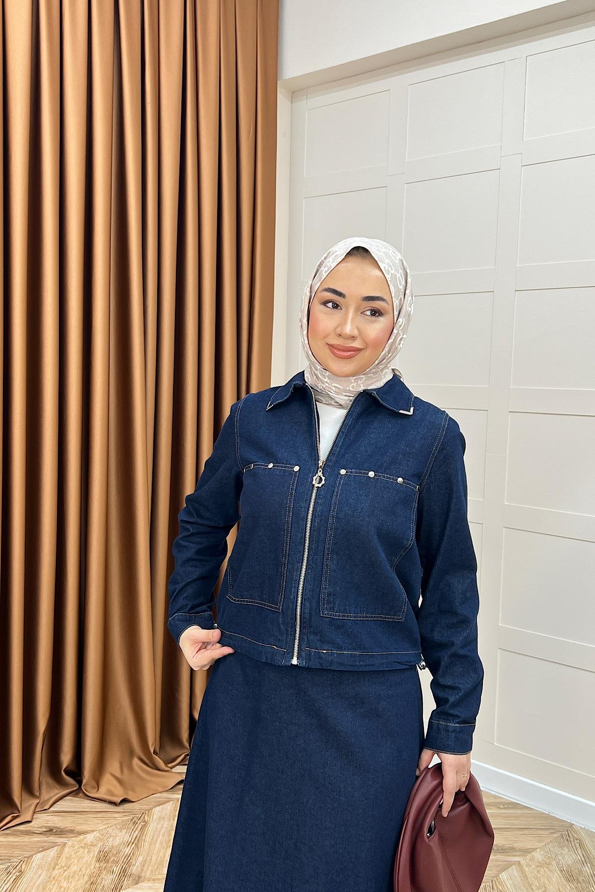 Elia Fermuarlı Kot Takım Lacivert