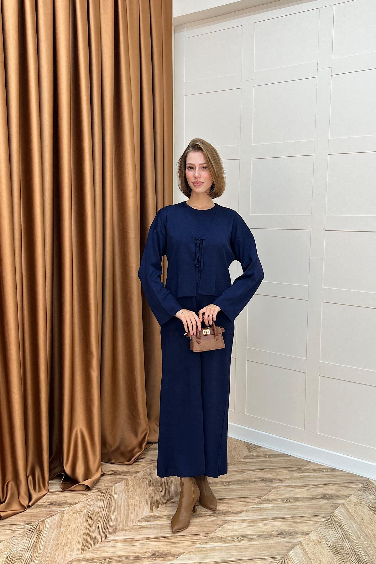 Ester Croplu İkili Elbise Lacivert