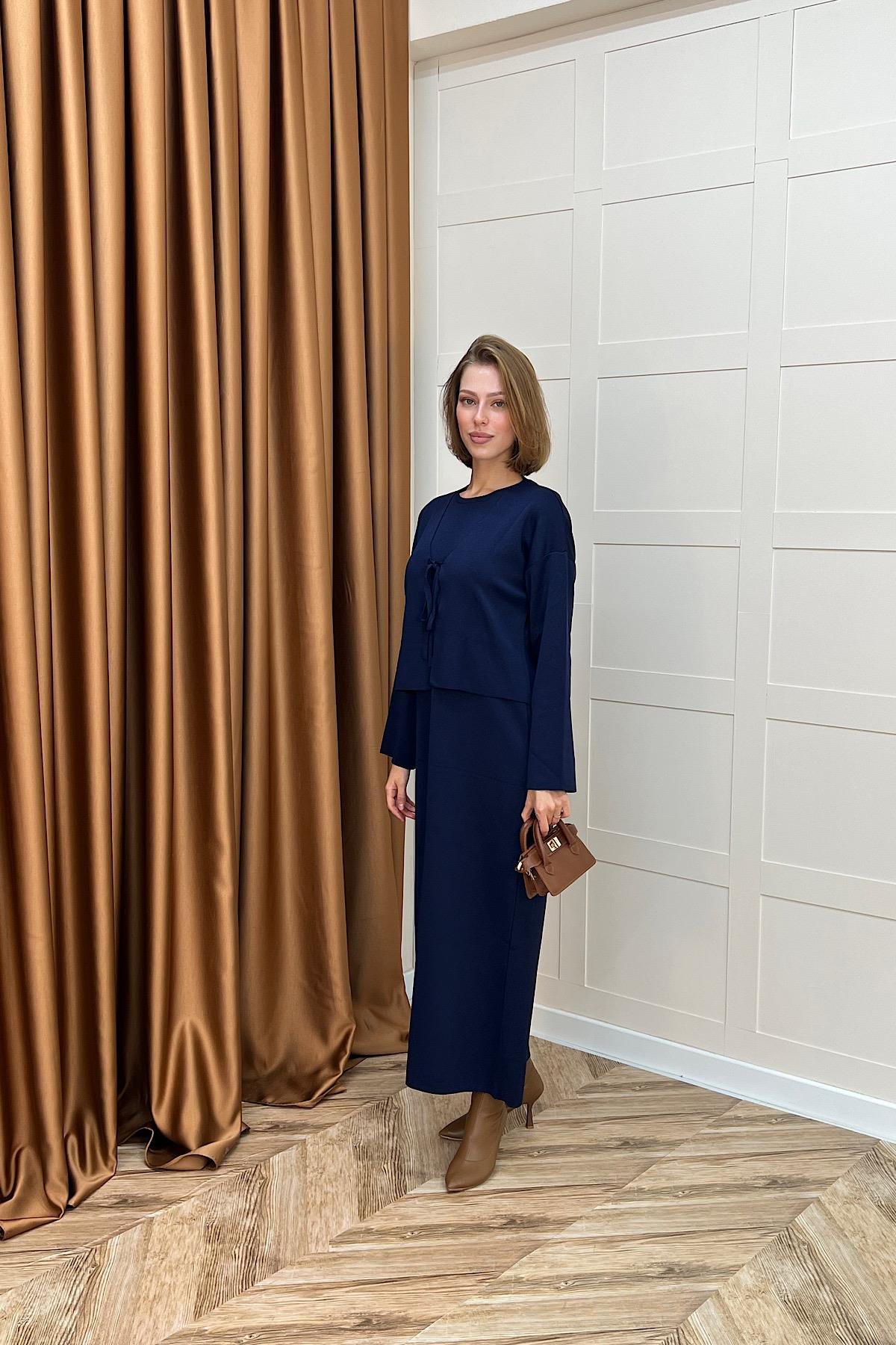 Ester Croplu İkili Elbise Lacivert