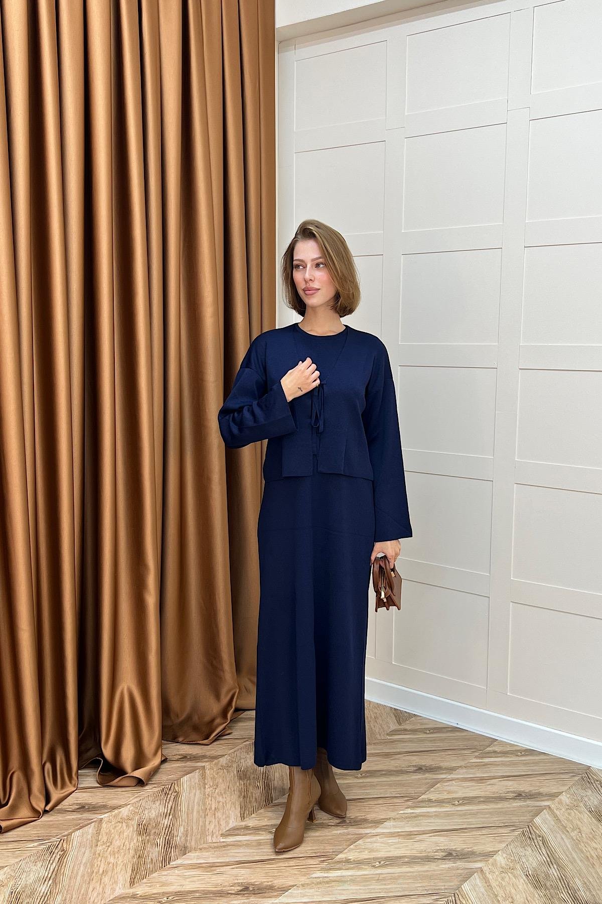 Ester Croplu İkili Elbise Lacivert