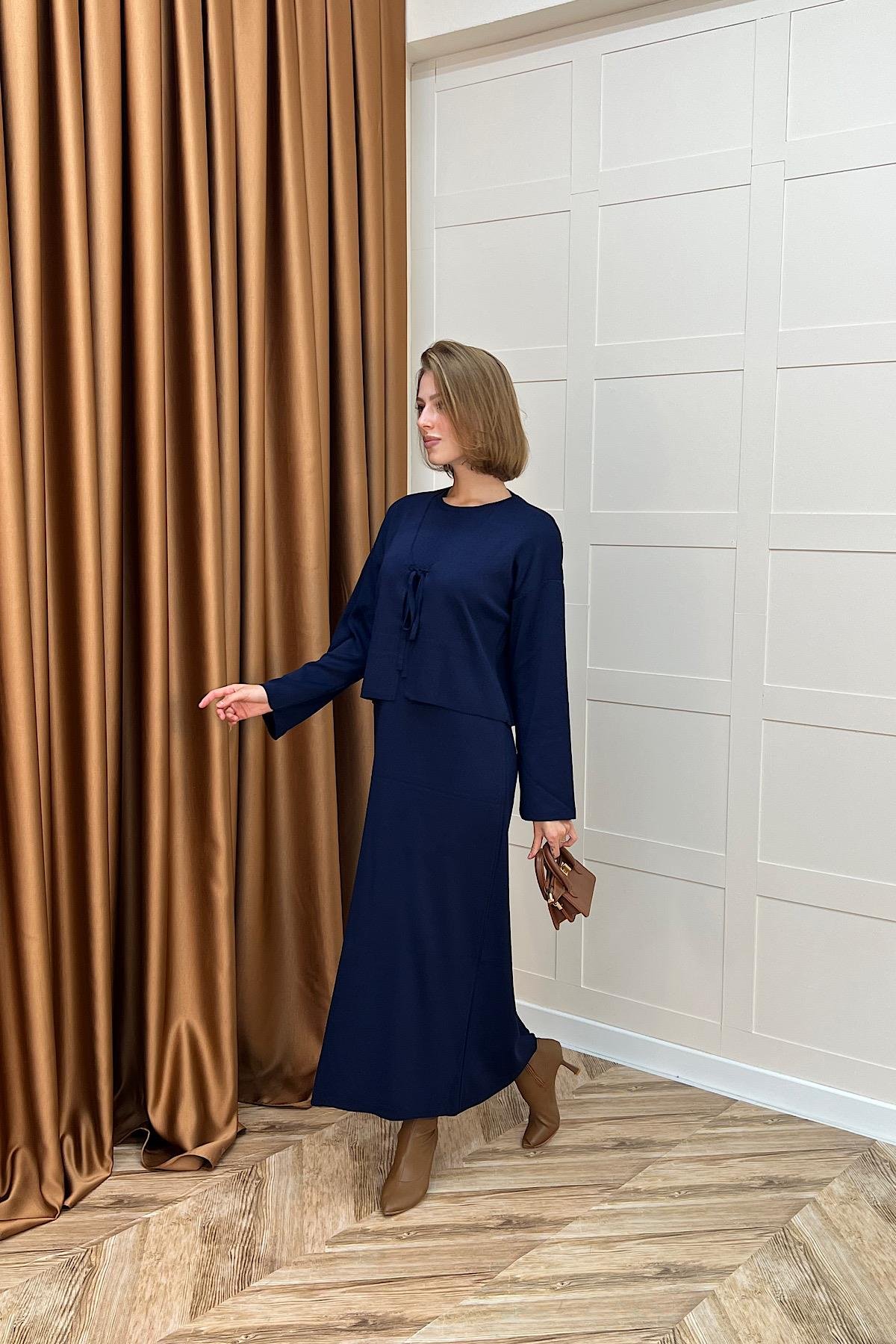 Ester Croplu İkili Elbise Lacivert