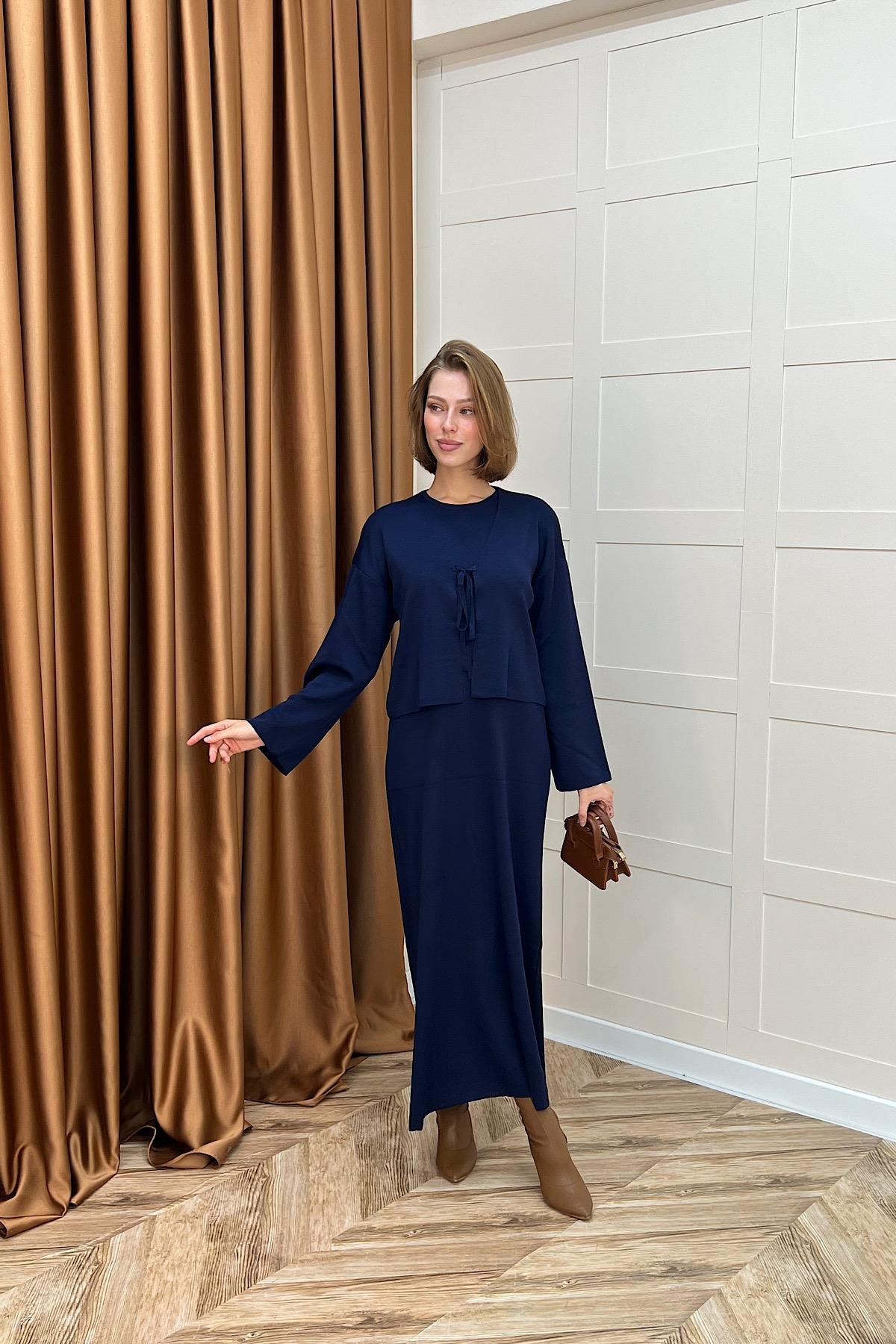 Ester Croplu İkili Elbise Lacivert