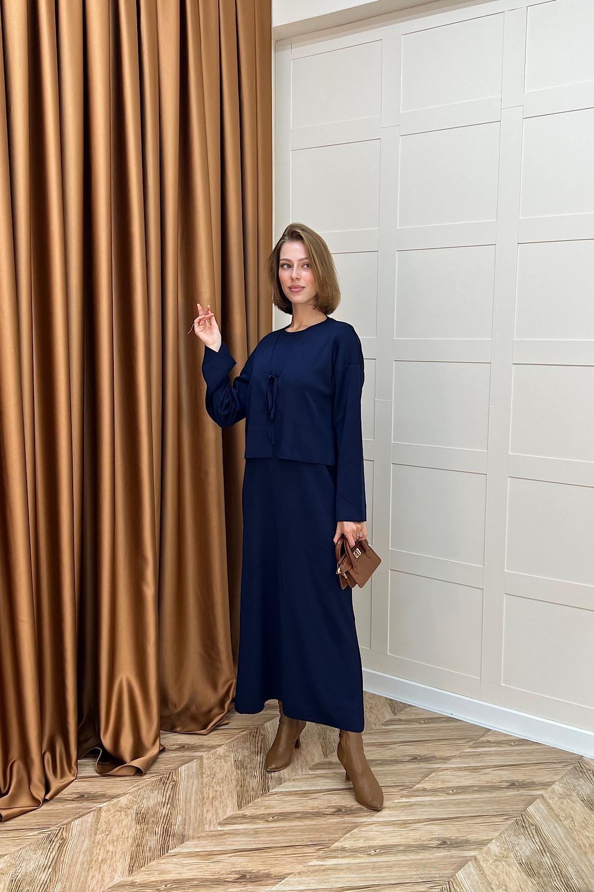 Ester Croplu İkili Elbise Lacivert