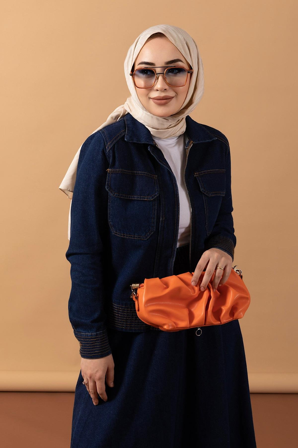 Fermuarlı Kot Etek Takım Lacivert
