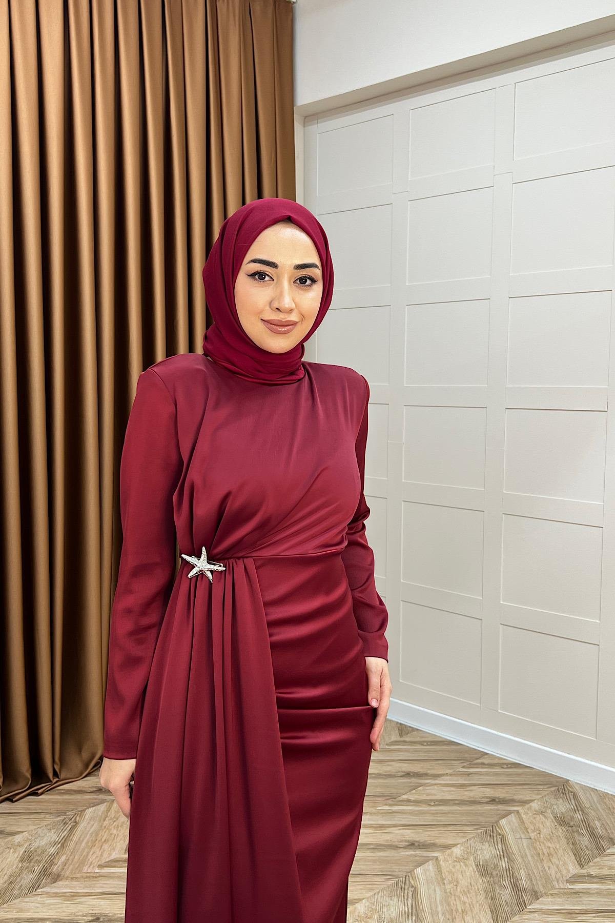 Hazel Saten Abiye Bordo
