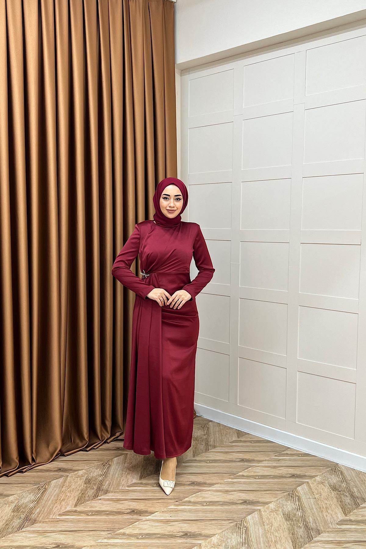 Hazel Saten Abiye Bordo