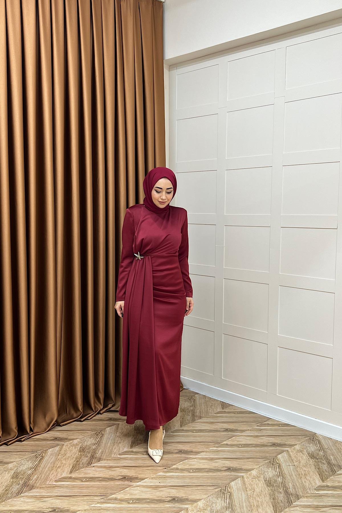 Hazel Saten Abiye Bordo