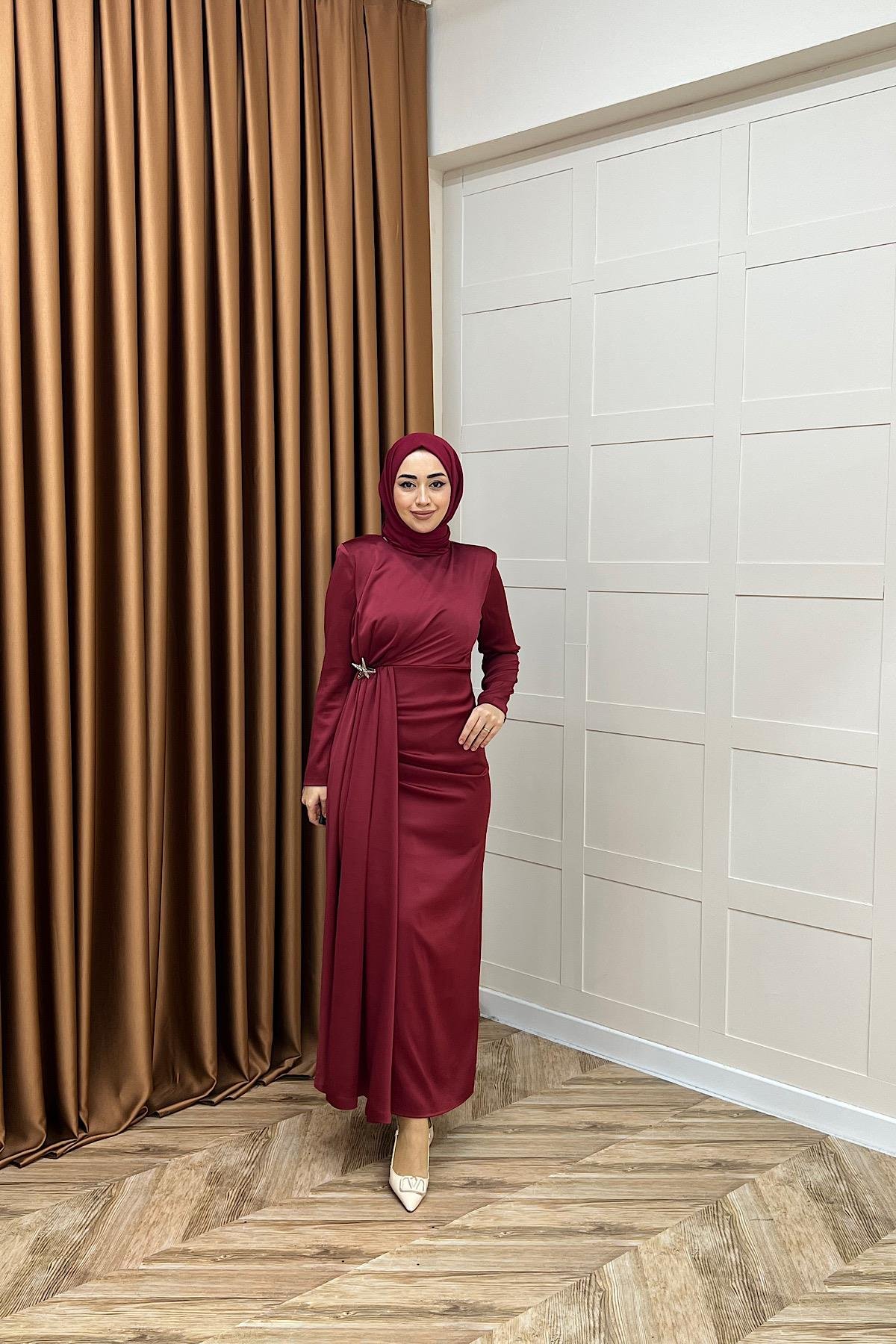 Hazel Saten Abiye Bordo