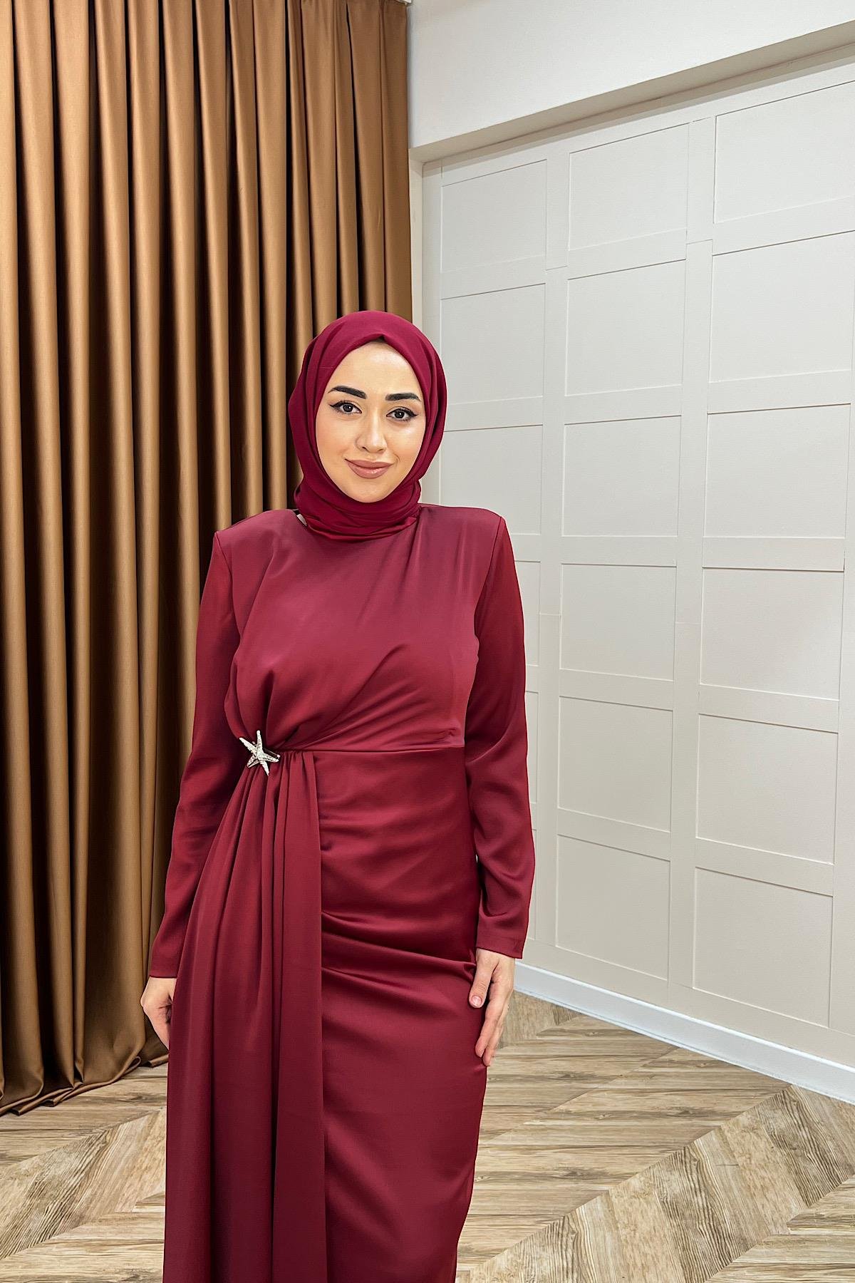 Hazel Saten Abiye Bordo