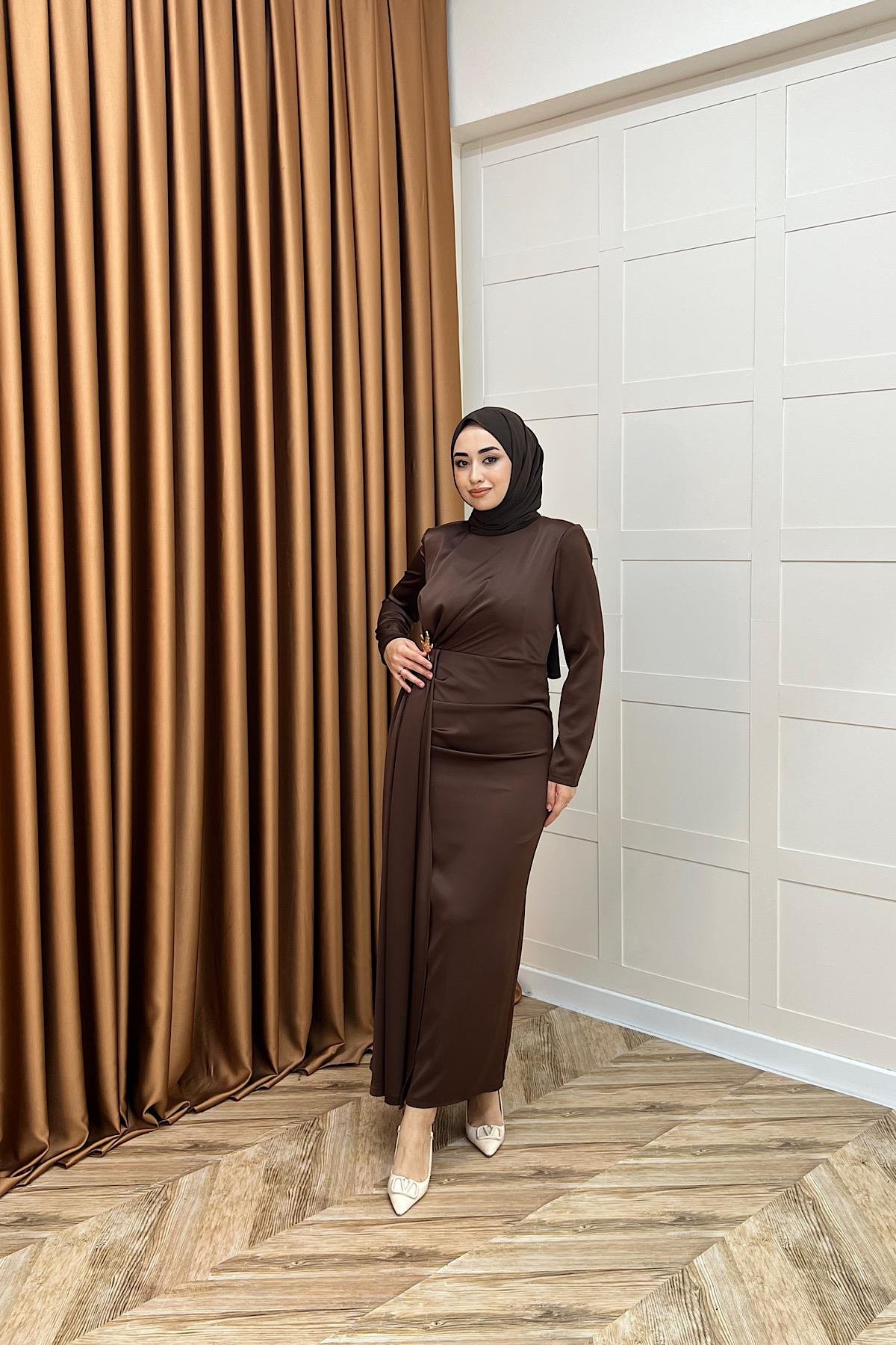 Hazel Saten Abiye Kahverengi