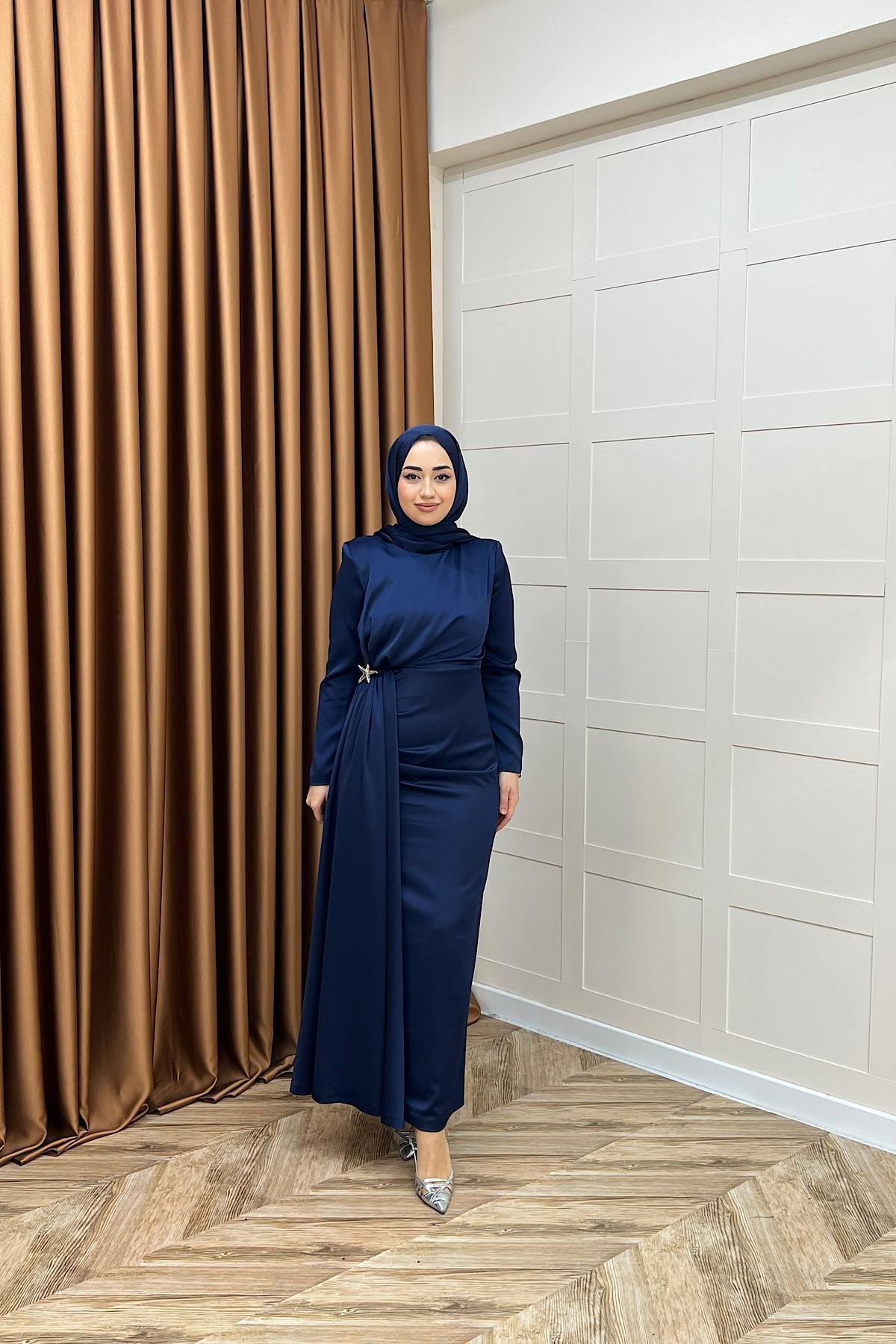 Hazel Saten Abiye Lacivert