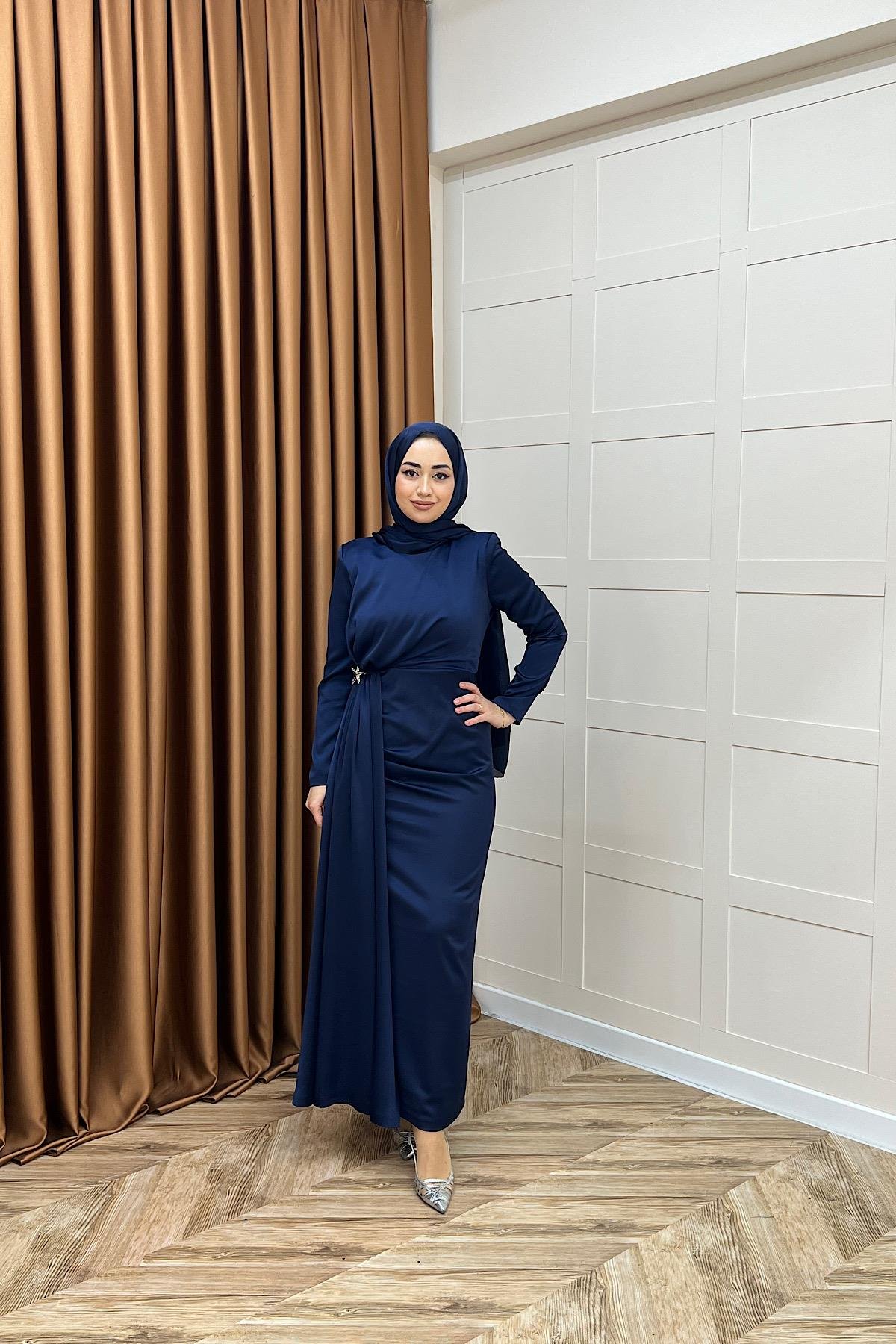 Hazel Saten Abiye Lacivert